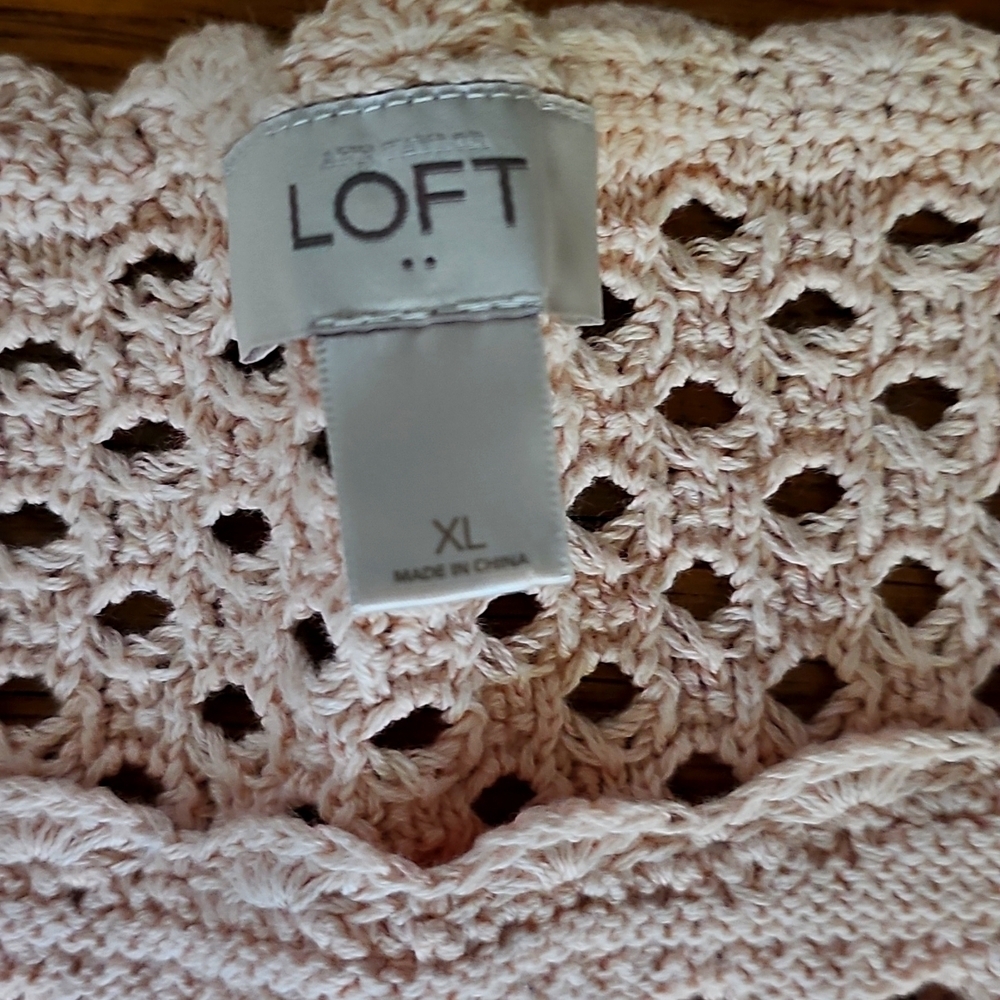 Ann Taylor LOFT Soft Pink Cotton Crochet Long Sleeves Sweater Size XL - Picture 2 of 7